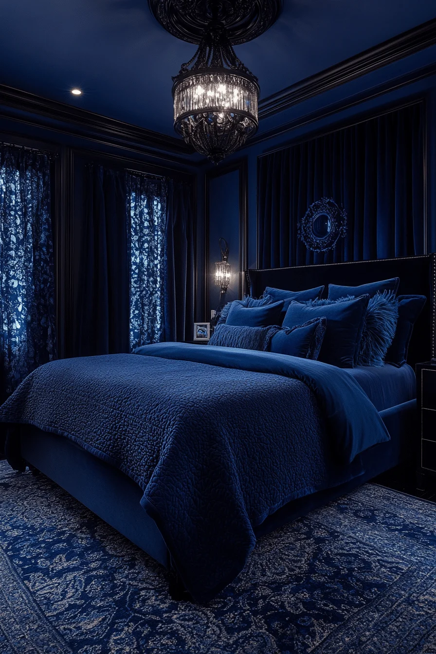 Velvet pillows and curtains in dark tones