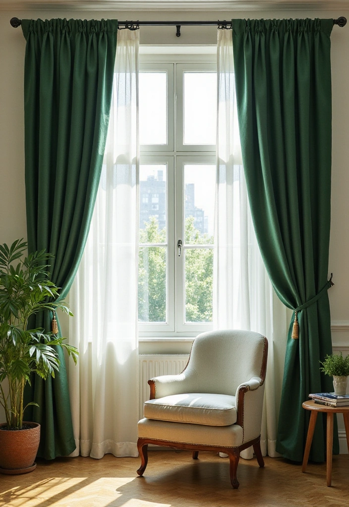 Green Curtains in Living Room