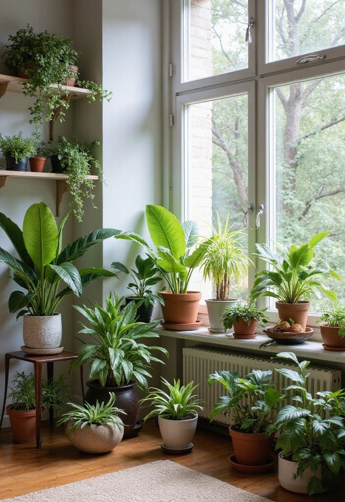 Indoor Plants in Green Living Room