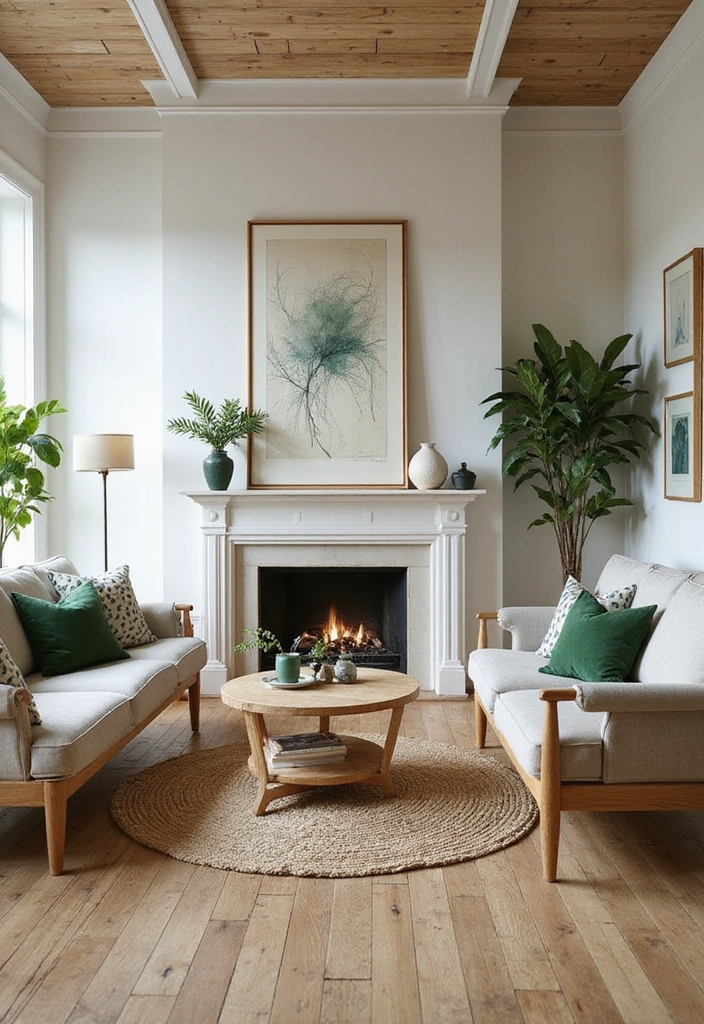 Wooden Elements in Green Living Room
