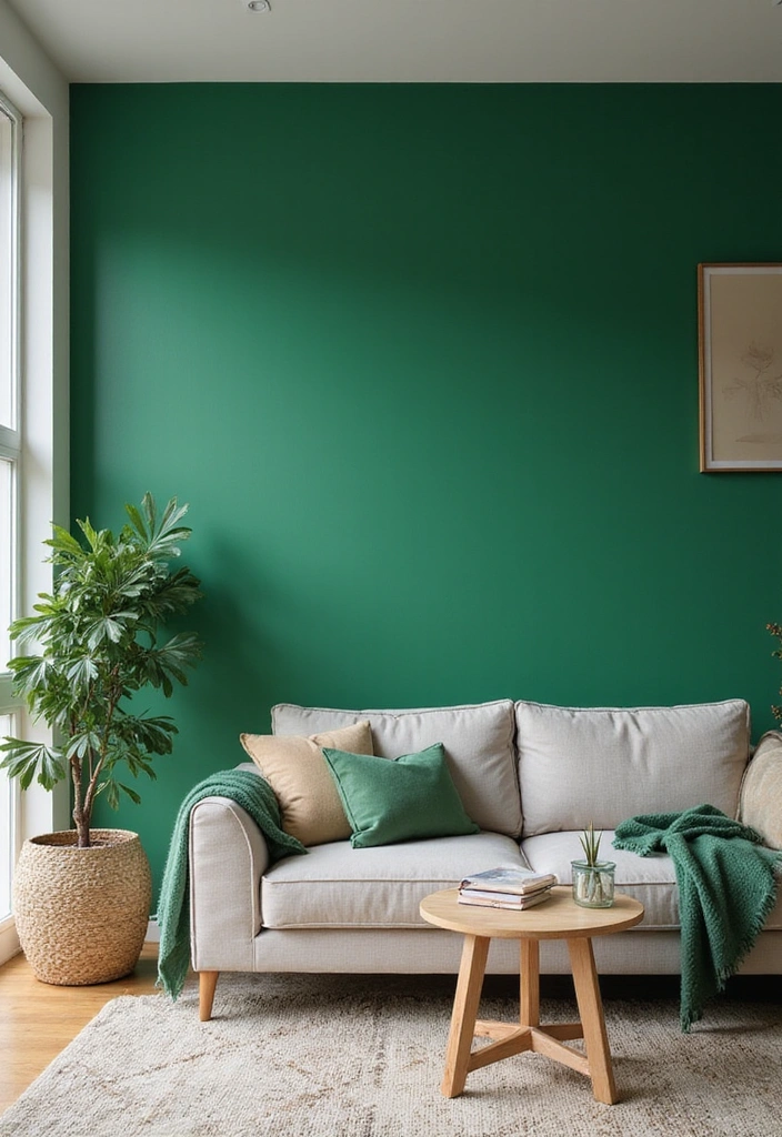 Impactful Accent Walls in Green Living Room