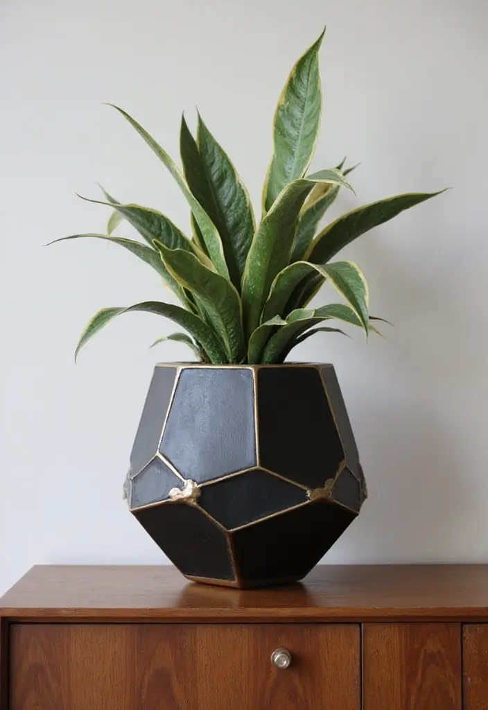 Sophisticated Black and Gold Geometric Vase