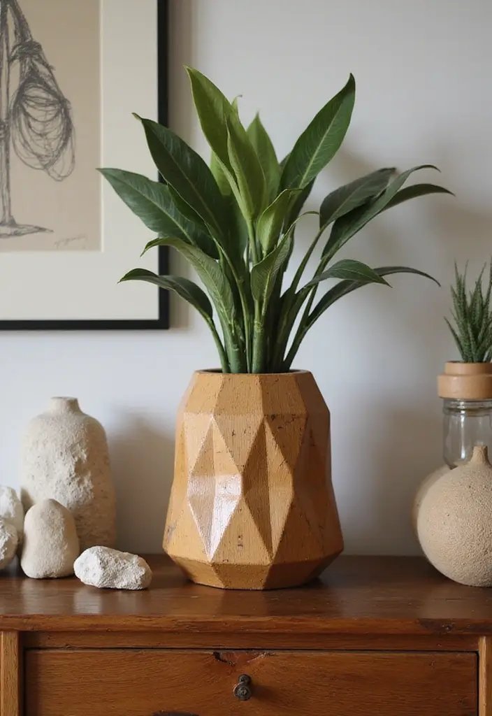 Natural Wooden Geometric Vase