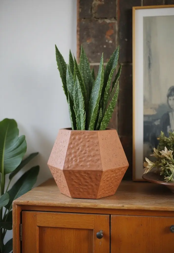 Warm Terracotta Hexagonal Vase