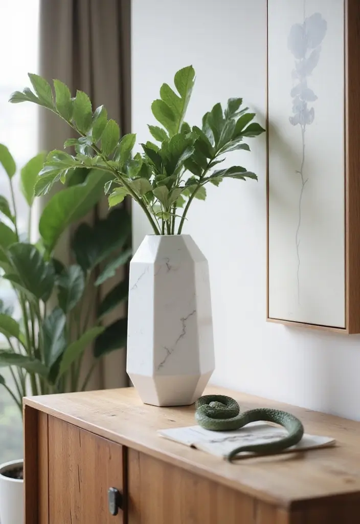 Elegant White Marble Faceted Vase