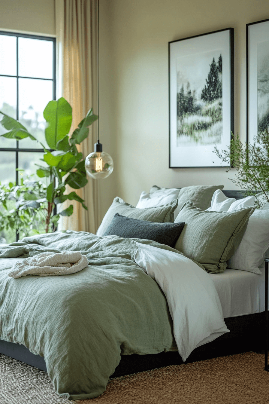 Serene Sage Green Farmhouse Bedroom