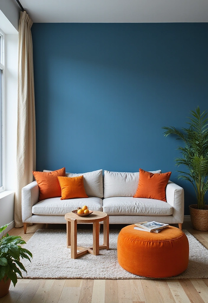 Bold Blue and Orange Accent Wall