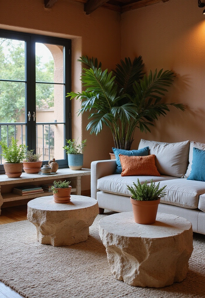 Earthy Blue and Orange Accents