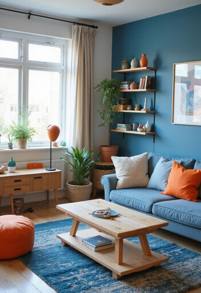 Family-Friendly Blue and Orange Decor