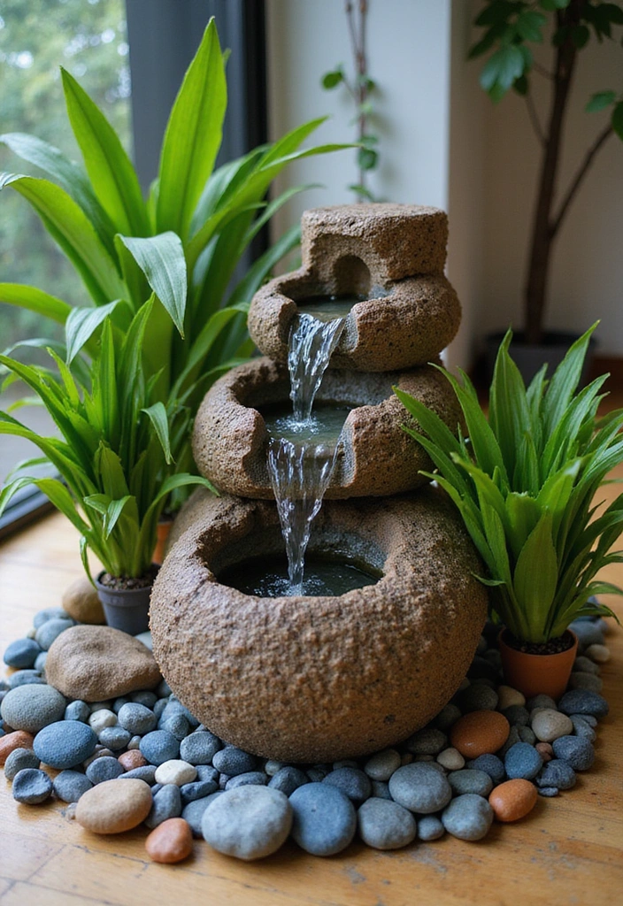 Indoor Blue and Orange Water Feature