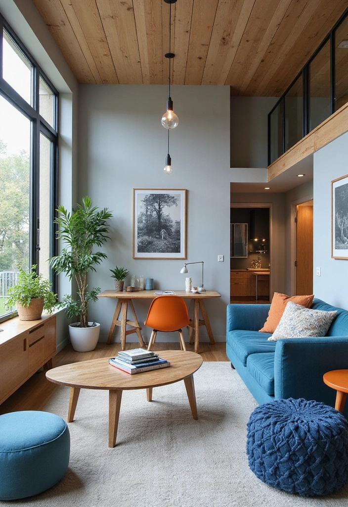 Multi-Functional Blue and Orange Living Room
