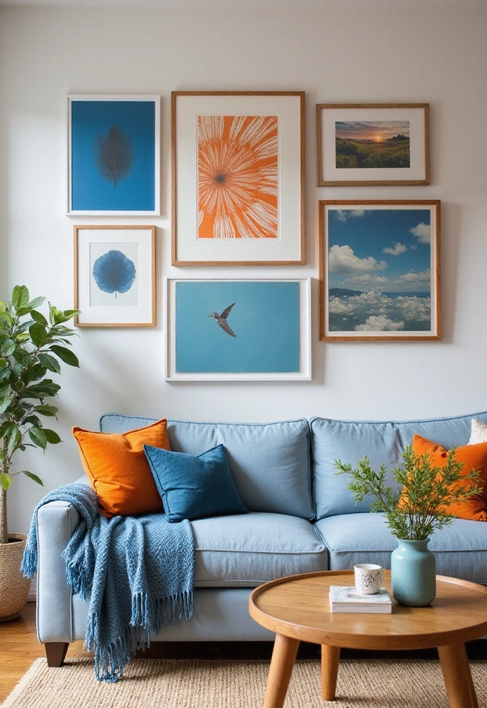 Personalized Blue and Orange Gallery Wall