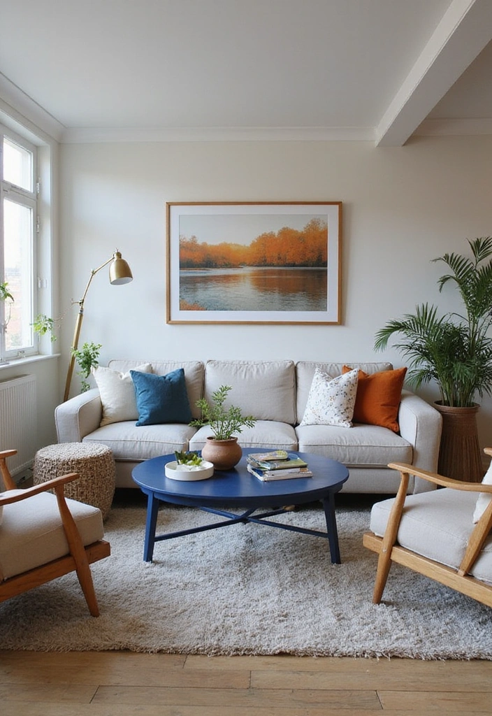 Thoughtful Blue and Orange Room Arrangement