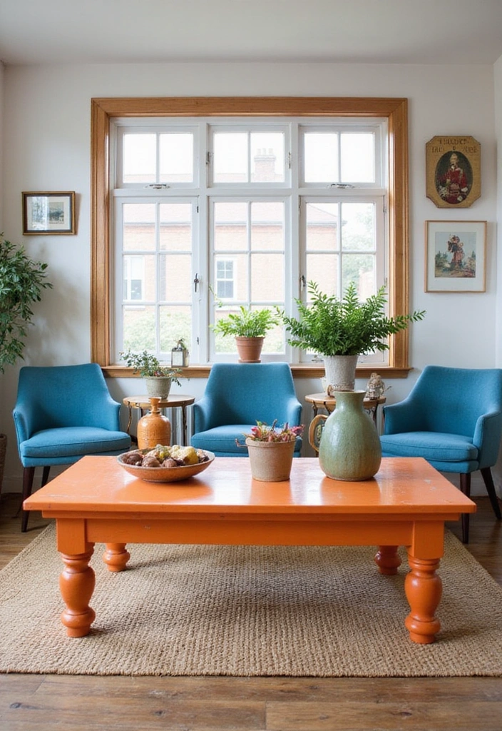 Upcycled Blue and Orange Furniture