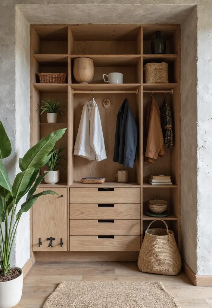 Natural elements in entryway closet