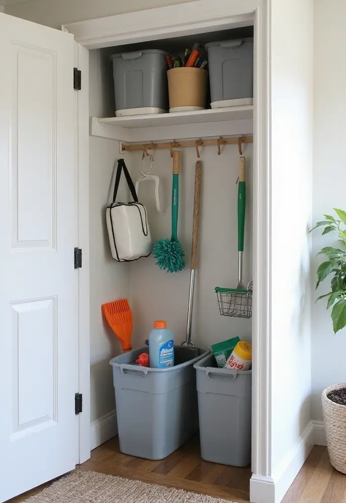 Cleaning supply nook in entryway closet