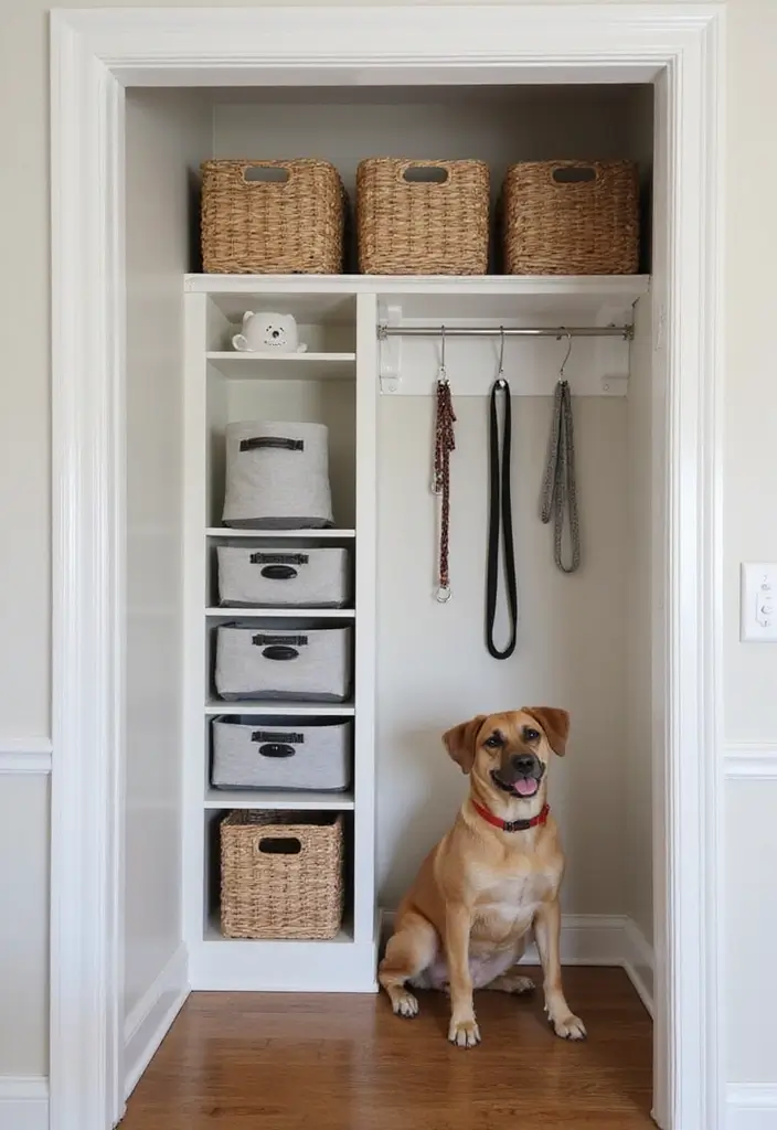 Pet corner in entryway closet