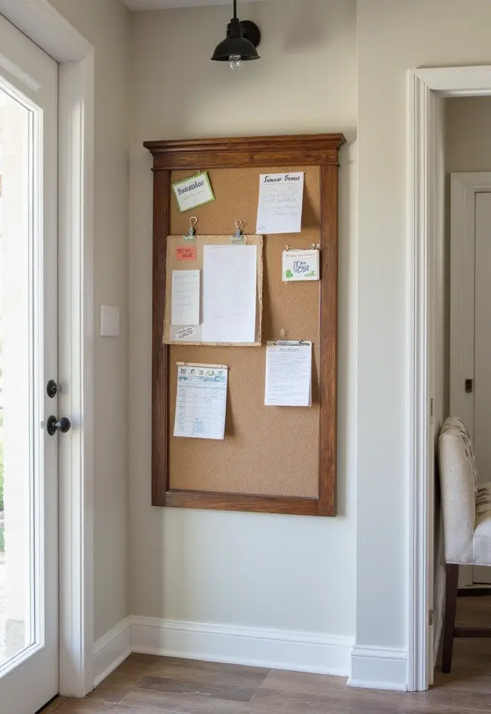 Reminder board in entryway closet