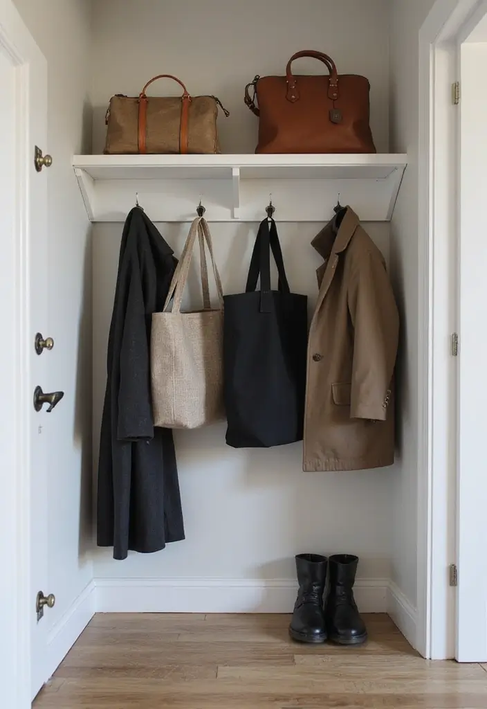 Hooks for quick access in entryway closet