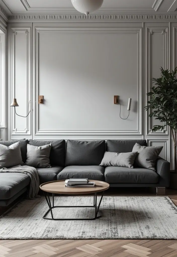Monochromatic Scheme with Charcoal Grey Sofa
