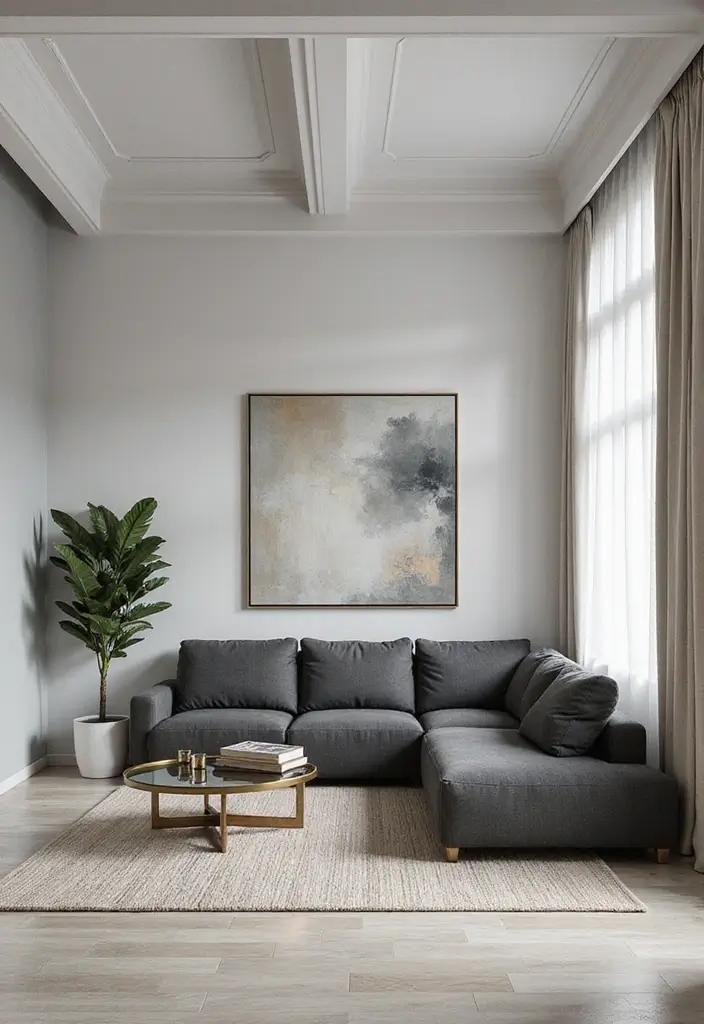 Serene Minimalism with Charcoal Grey Sofa