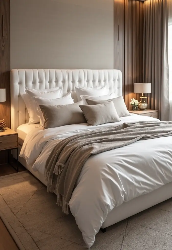 Upholstered White Platform Bed