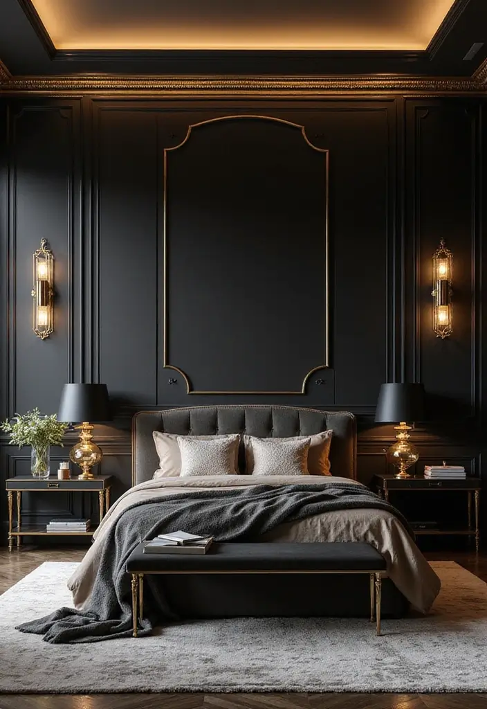 Black Accent Wall with Gold Accents