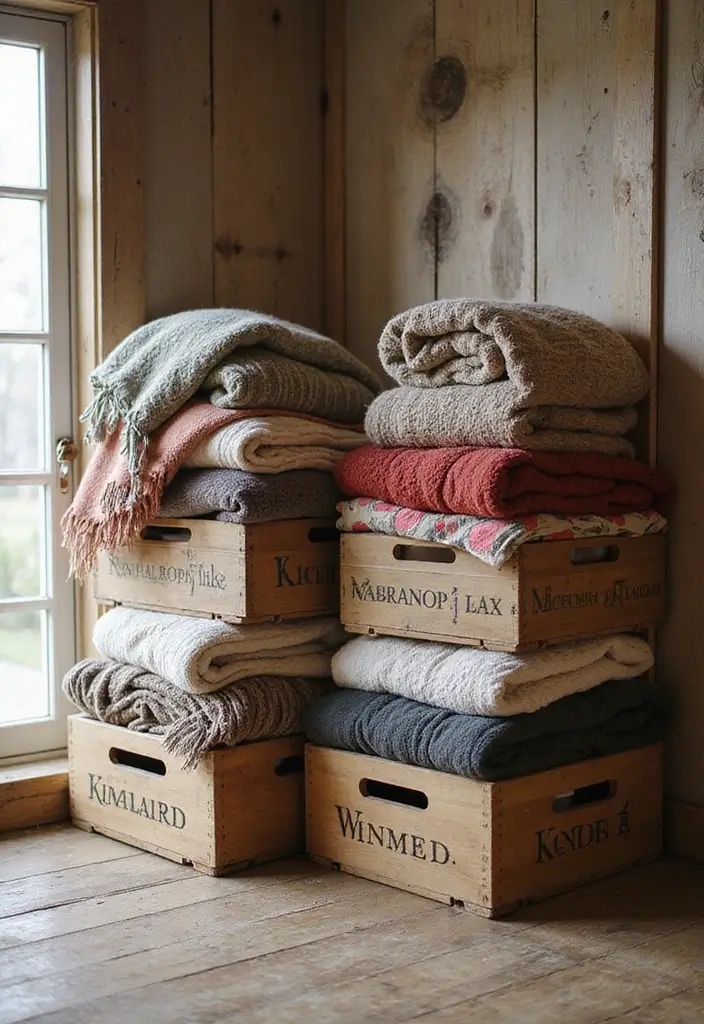 Repurposed Wine Crates for Blanket Storage