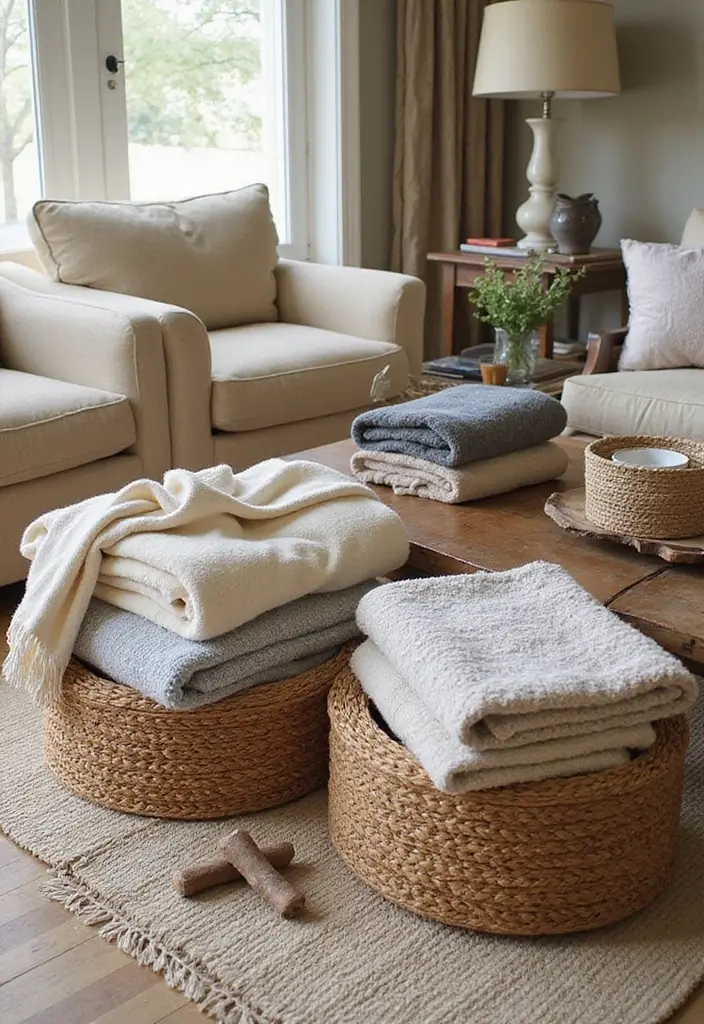 Organized Living Room with Blanket Storage