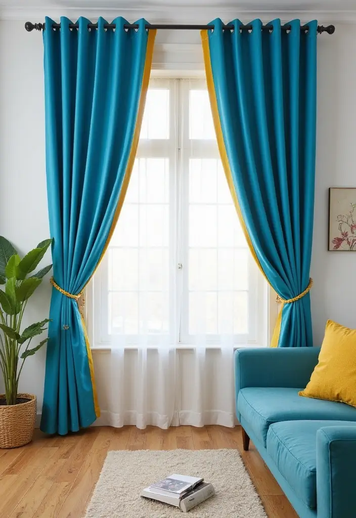Blue Curtains with Yellow Trim