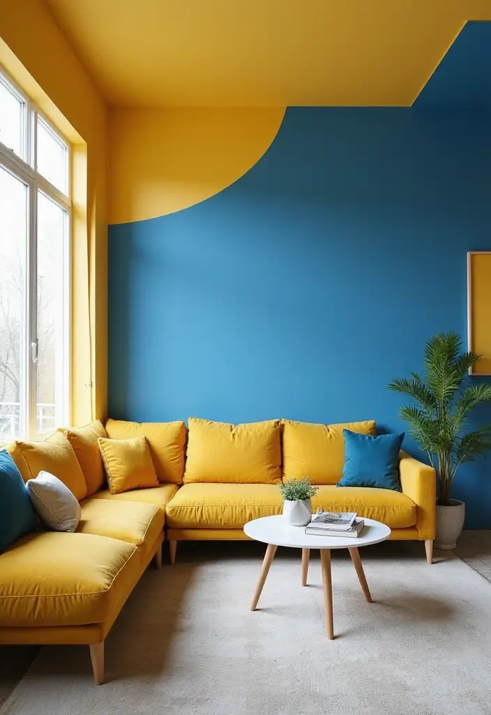 Bold Yellow and Blue Color Block Walls