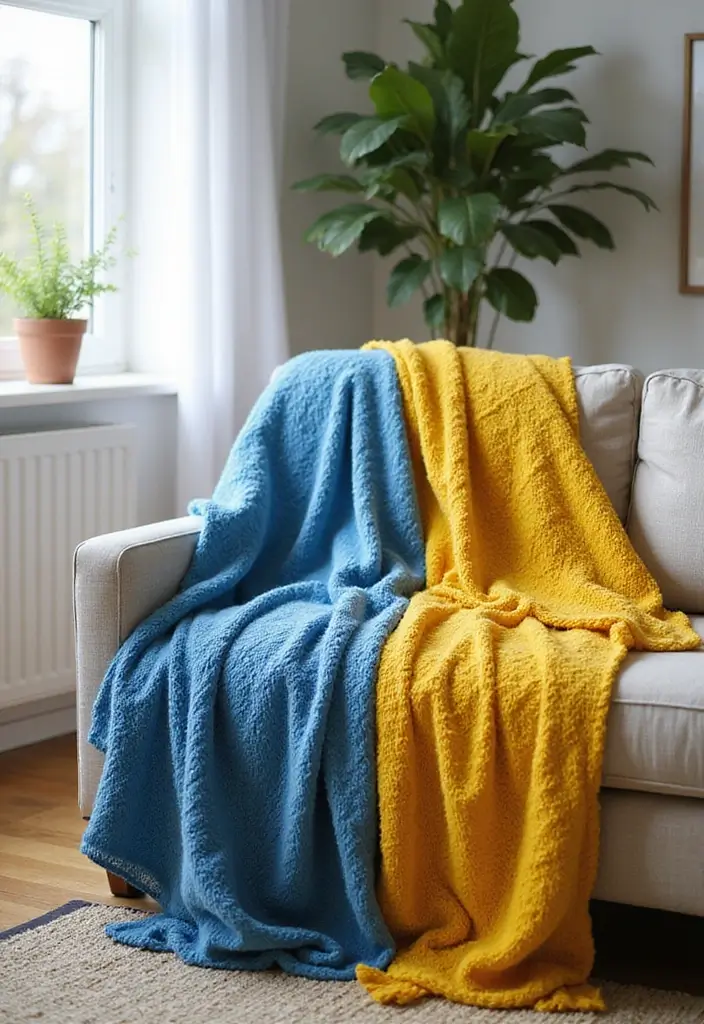 Bright Yellow and Blue Throw Blankets