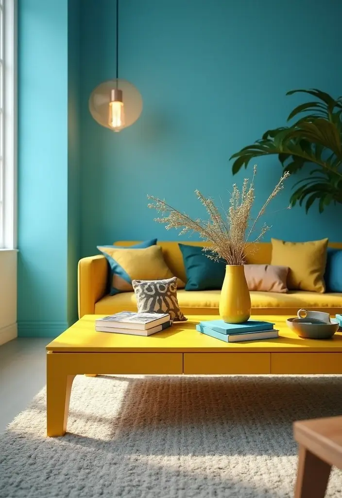 Colorful Coffee Table in Blue and Yellow