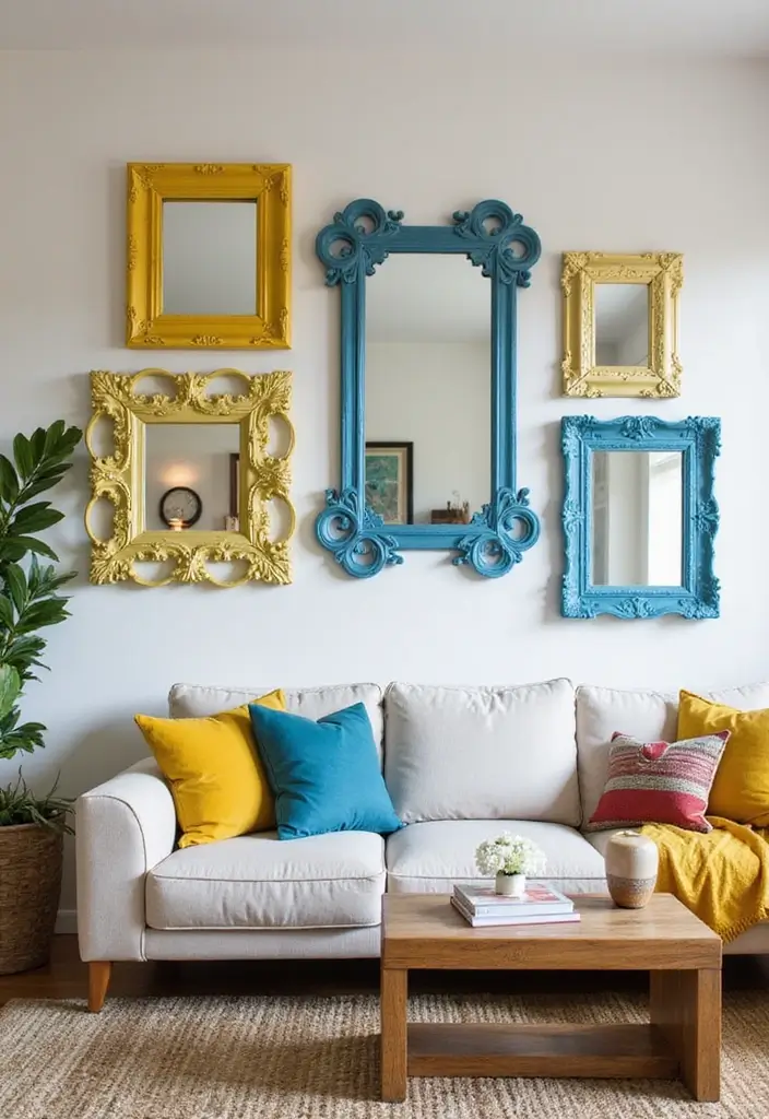 Decorative Yellow and Blue Wall Mirrors
