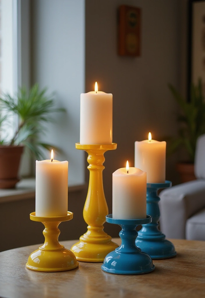 Yellow and Blue Candle Holders