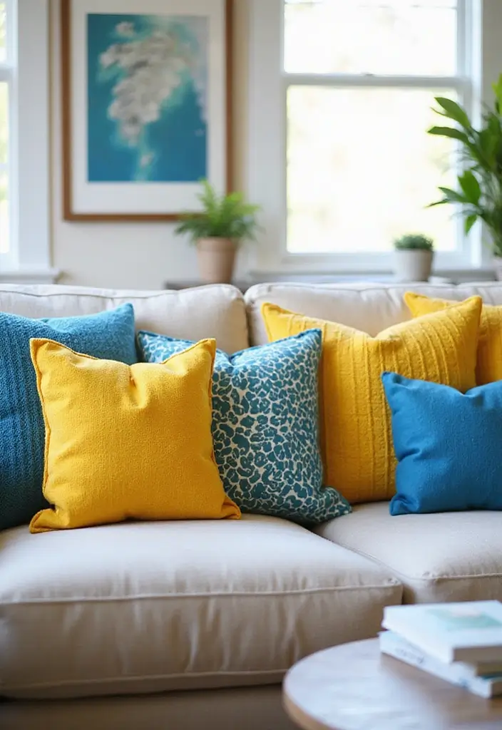 Yellow and Blue Throw Pillows
