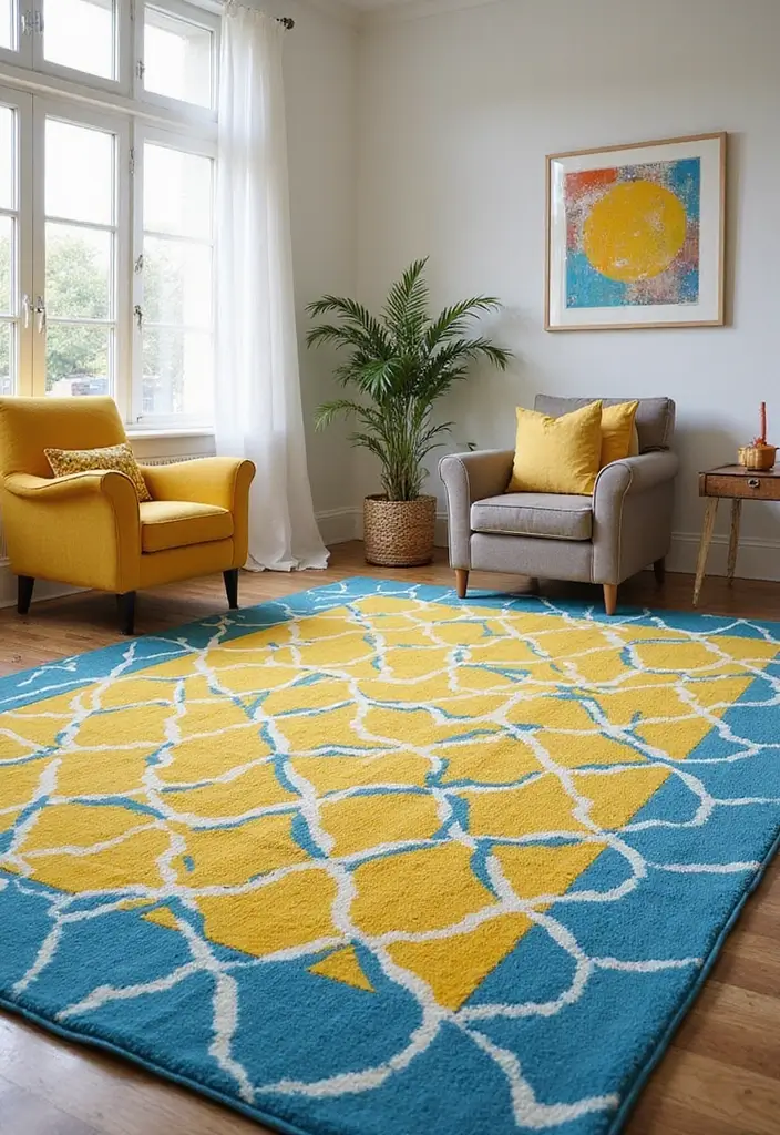 Bold Yellow and Blue Area Rug