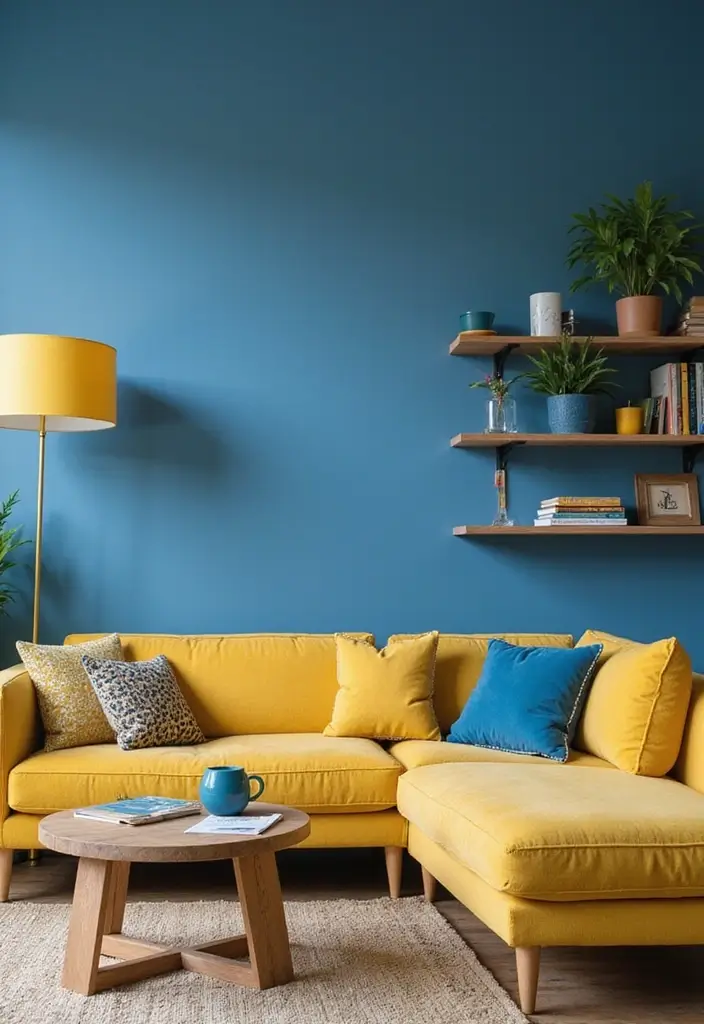 Deep Blue Accent Wall in Living Room