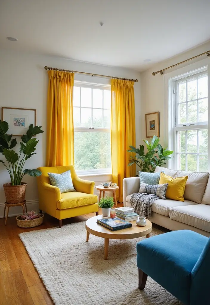 Vibrant Yellow and Blue Living Room