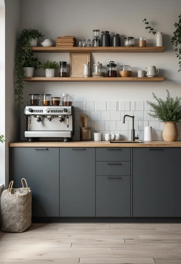 Coffee and Beverage Station in Grey and White Kitchen