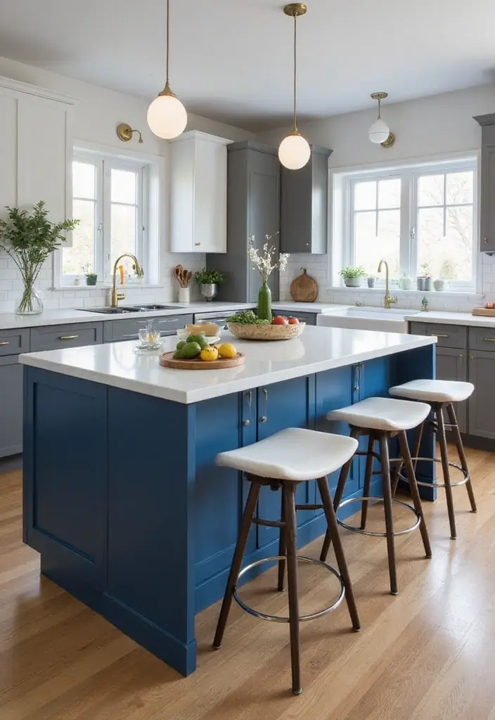 Vibrant Kitchen Island in Grey and White Kitchen
