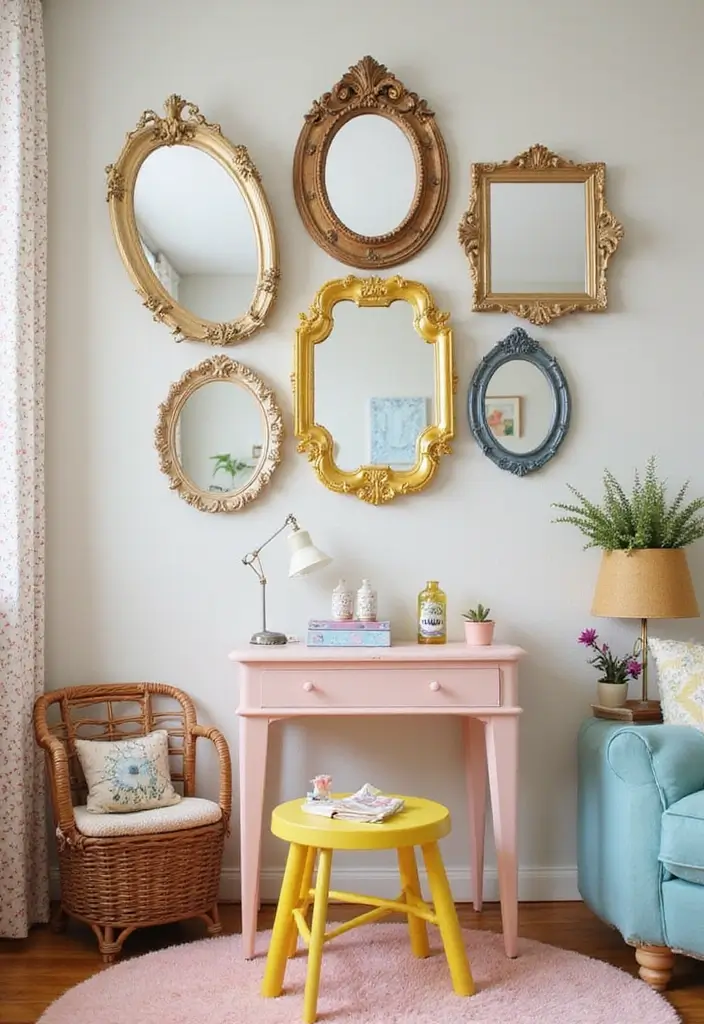 Vintage mirrors in kids' room