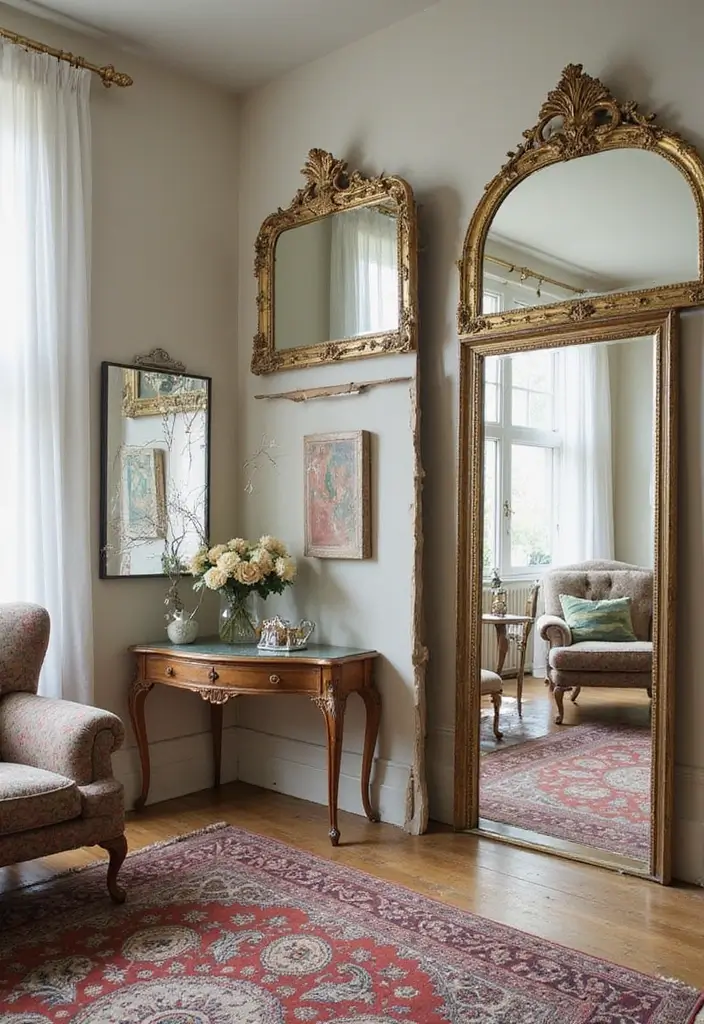 Vintage mirrors as room dividers