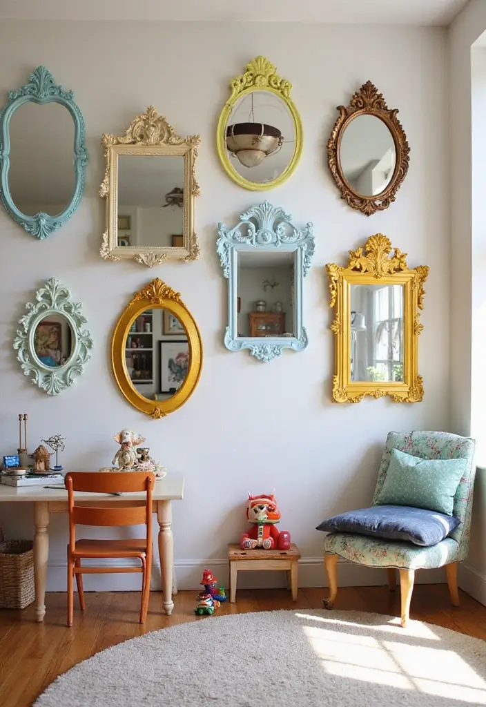 Vintage mirrors in child's play area