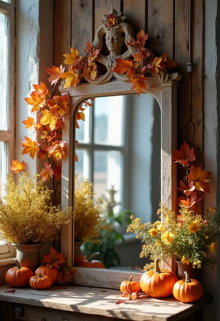 Seasonal decor with vintage mirrors