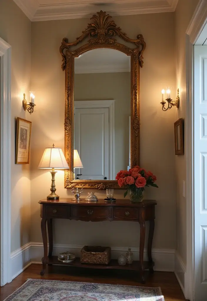 Vintage mirror as a statement piece in entryway