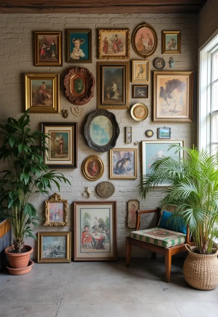 Vintage mirrors arranged as art