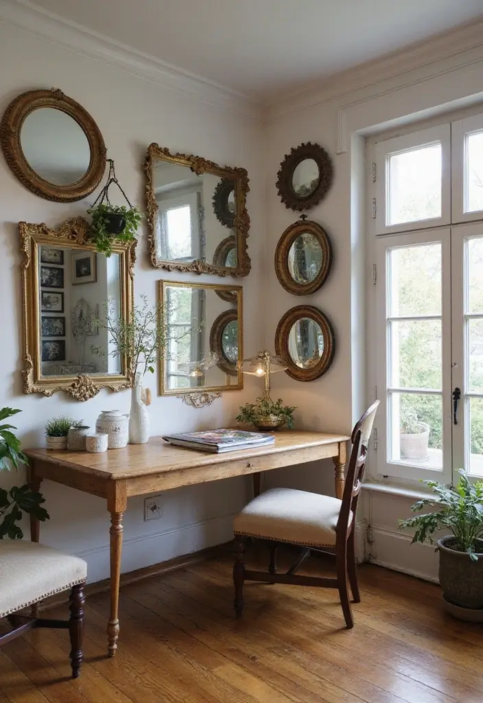 Vintage mirrors with varied textures