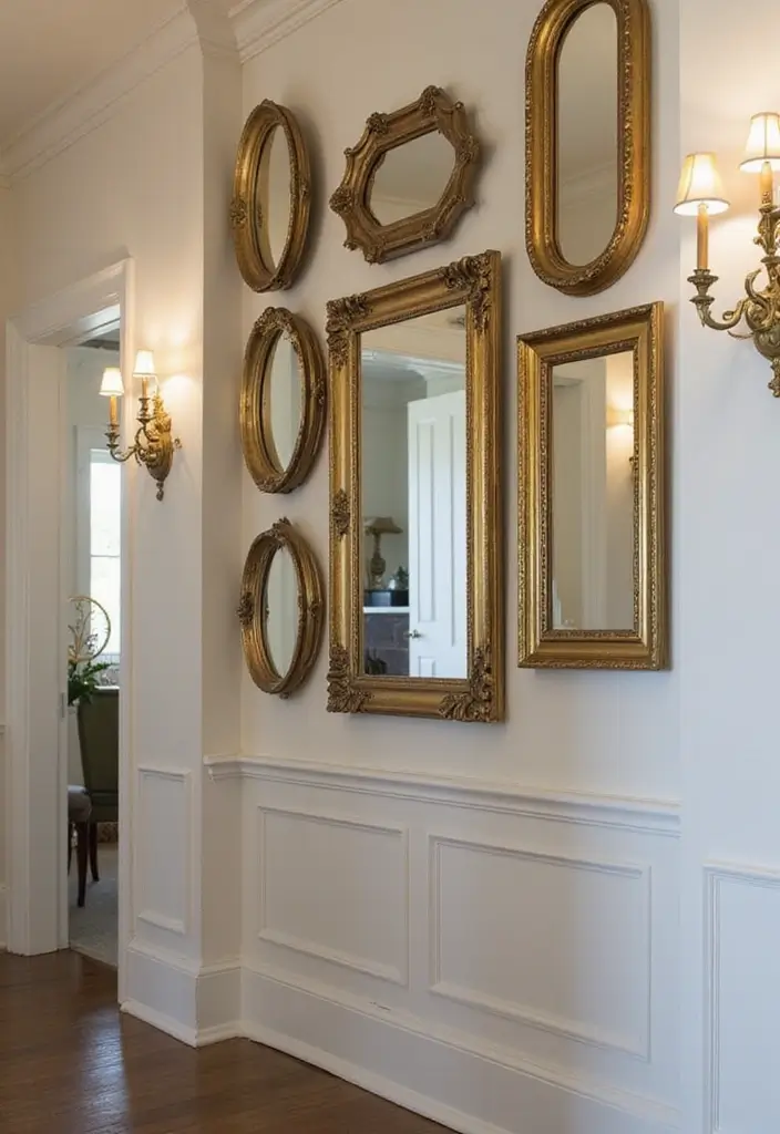 Vintage mirrors in hallway