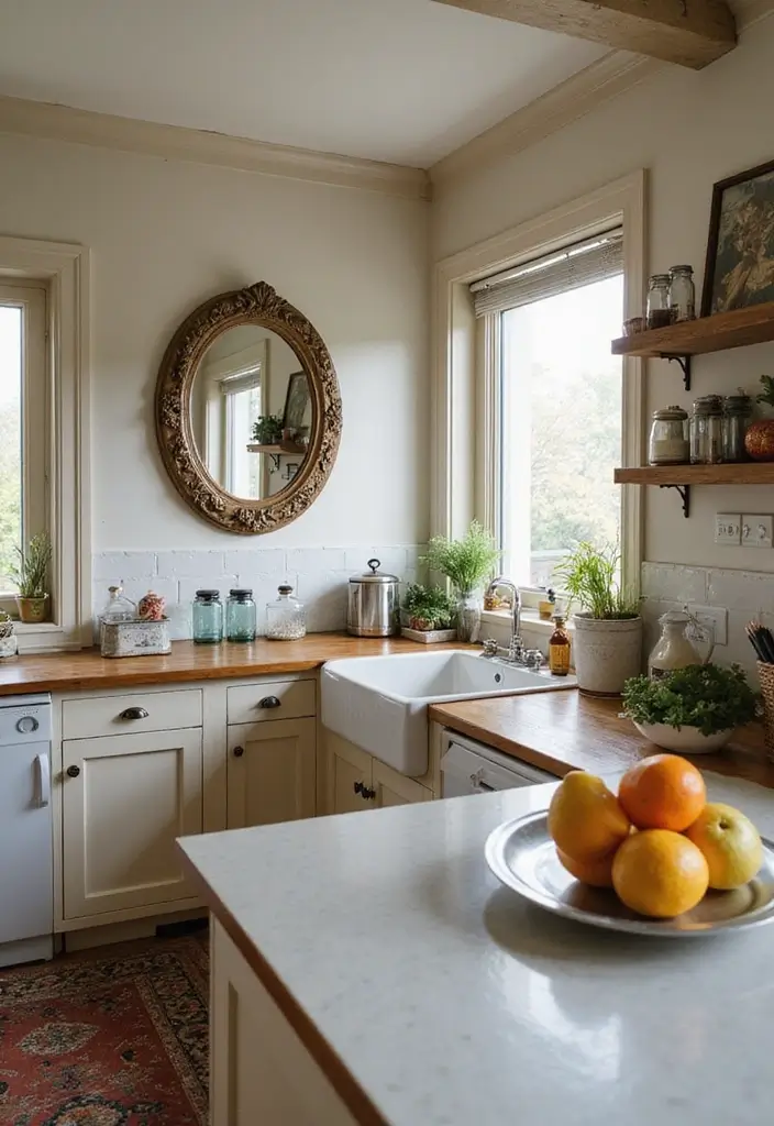 Vintage mirrors in kitchen